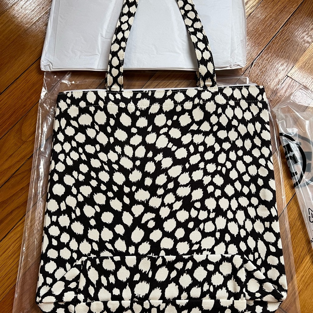 SALE Tory Burch Colorblock Canvas Tote Bags Black Leopard with Large Pink Logo - Picture 3 of 5